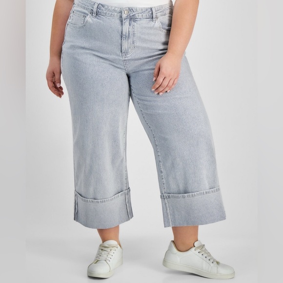 NWOT And Now This Trendy Plus Size Striped Cuffed Jeans Size 20W - Picture 7 of 7
